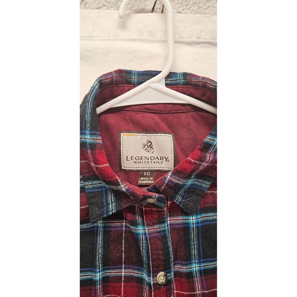 Legendary Whitetails Womens Plaid Flannel Shirt Red Black Teal Large POLW-1006
